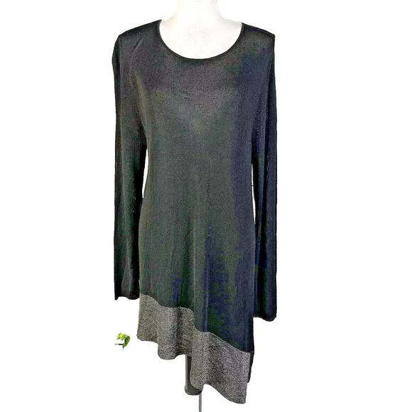 Eileen Fisher Tunic Top Women's Size L Black Silver Stretch Lagenlook Oversized - Picture 1 of 14